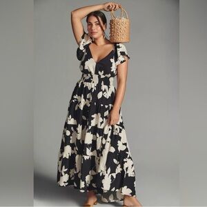 NWT Anthropolgie Black and White Floral Maxi Dress